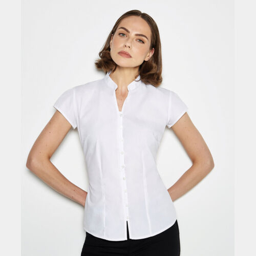 Women's continental blouse mandarin collar cap sleeve (tailored fit) Thumbnail