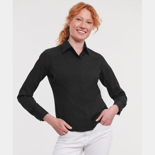 Women's long sleeve polycotton easycare fitted poplin shirt Thumbnail