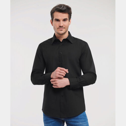 Long sleeve polycotton easycare fitted poplin shirt Thumbnail