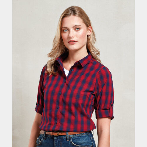 Women's Mulligan check cotton long sleeve shirt Thumbnail