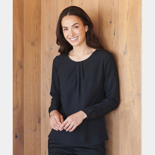 Women's pleat front long sleeve blouse Thumbnail