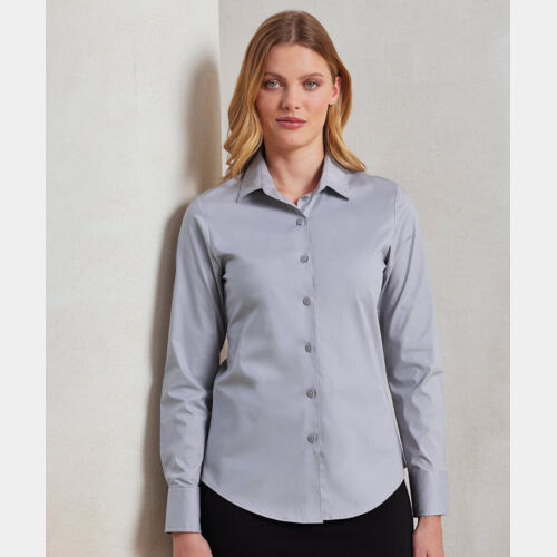 Women's stretch fit cotton poplin long sleeve blouse Thumbnail