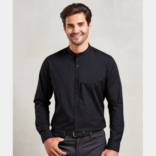 Banded collar grandad long sleeve shirt Thumbnail
